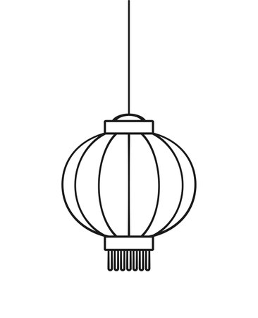 Red Hanging Chinese Lantern Outline Doodle, Lunar New Year and Mid-Autumn Festival Decoration Graphic. Chinese lantern festival. Coloring book page for kids.のイラスト素材