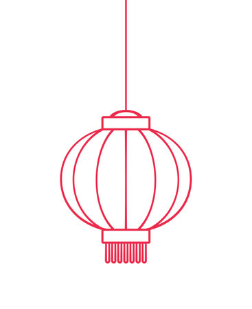 Red Hanging Chinese Lantern Outline Doodle, Lunar New Year and Mid-Autumn Festival Decoration Graphic. Decorations for the Chinese New Year. Chinese lantern festival.のイラスト素材