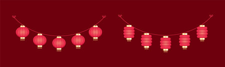 Chinese Lantern Hanging Garland Set, Chinese New Year, Lunar New Year and Mid-Autumn Festival Decoration Graphicのイラスト素材