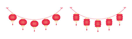 Chinese Lantern Hanging Garland Set, Chinese New Year, Lunar New Year and Mid-Autumn Festival Decoration Graphicのイラスト素材