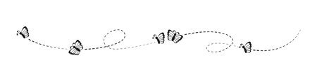 Flying Butterfly Silhouette Separator Border. Beautiful butterflies with open wings trail. Vector design elements for spring and summer.のイラスト素材