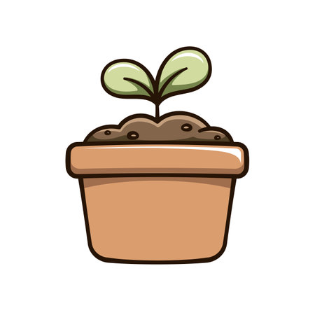 Seedling sprout in a flower pot cute cartoon illustration. Plant growth process cycle. Gardening farming agriculture clipart.のイラスト素材