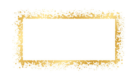 Abstract Rectangle Gold Ink Splatter Frame. Golden foil spray banner border template.のイラスト素材