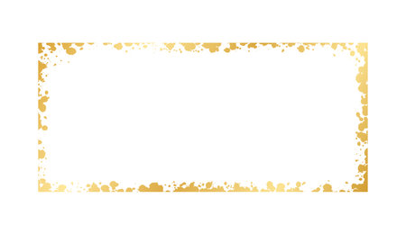 Abstract Rectangle Gold Ink Splatter Frame. Golden foil spray banner border template.のイラスト素材