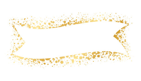 Abstract Gold Ink Splatter Ribbon Banner Frame. Golden foil spray banner border template.のイラスト素材