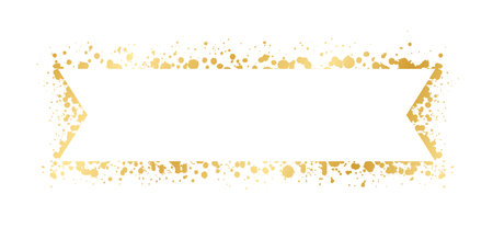 Abstract Gold Ink Splatter Ribbon Banner Frame. Golden foil spray banner border template.のイラスト素材