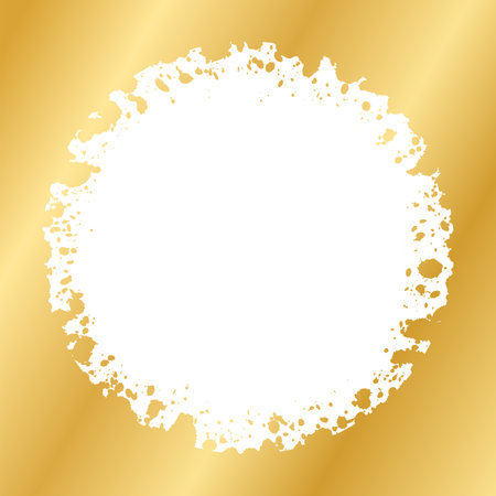 Abstract Round Gold Ink Splatter Frame. Golden foil spray border template.のイラスト素材