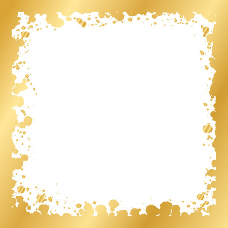 Abstract Square Gold Ink Splatter Frame. Golden foil spray border template.のイラスト素材