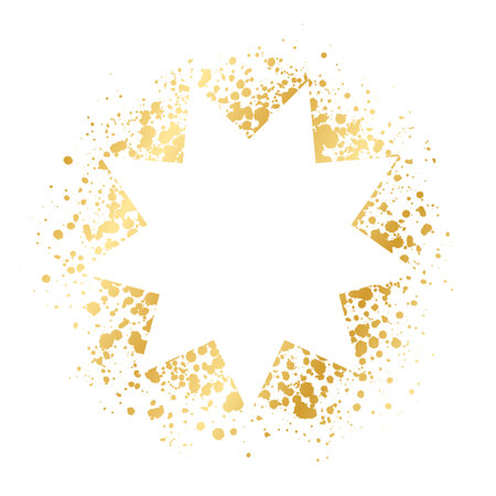 Abstract explosion shape gold ink splatter frame. Golden paint spray graffiti stencil border template.のイラスト素材