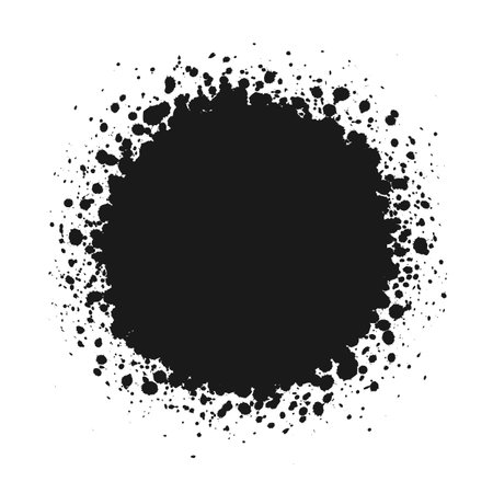 Round grunge ink splatter frame. Spray graffiti stencil border template.のイラスト素材