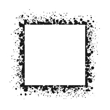 Square grunge ink splatter frame. Spray graffiti stencil border template.のイラスト素材