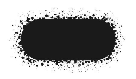 Oval grunge ink splatter frame. Spray graffiti stencil border template.のイラスト素材