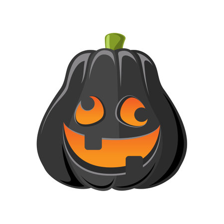 Black Jack O Lantern, Cute Creepy Spooky Halloween Pumpkin Decor Illustrationのイラスト素材
