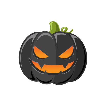 Black Jack O Lantern, Cute Creepy Spooky Halloween Pumpkin Decor Flat Vector Illustrationのイラスト素材