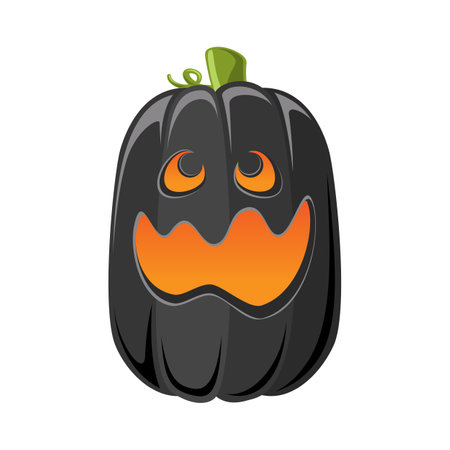 Black Jack O Lantern, Cute Creepy Spooky Halloween Pumpkin Decor Illustrationのイラスト素材
