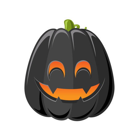 Black Jack O Lantern, Cute Creepy Spooky Halloween Pumpkin Decor Illustrationのイラスト素材