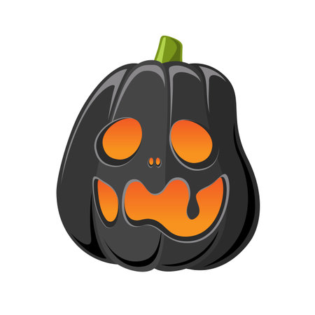 Black Jack O Lantern, Cute Creepy Spooky Halloween Pumpkin Decor Illustrationのイラスト素材