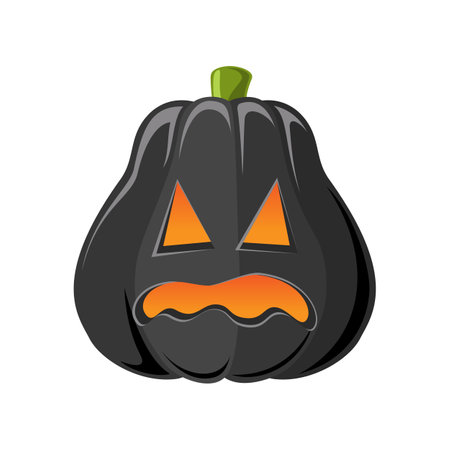Black Jack O Lantern, Cute Creepy Spooky Halloween Pumpkin Decor Illustrationのイラスト素材