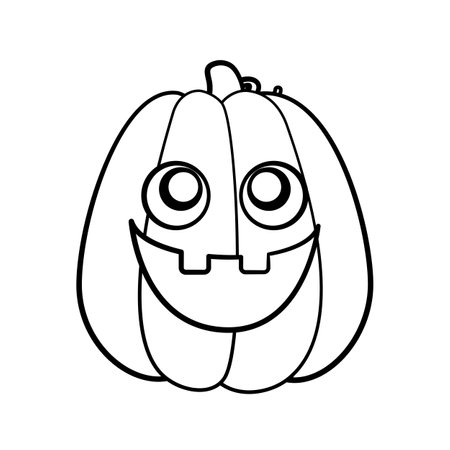 Jack O Lantern Outline Line Art. Cute Creepy Spooky Halloween Pumpkin Doodle. Easy Coloring Book Page Activity For Kids.のイラスト素材