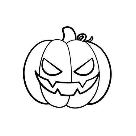 Jack O Lantern Outline Line Art. Cute Creepy Spooky Halloween Pumpkin Doodle. Easy Coloring Book Page Activity For Kids.のイラスト素材