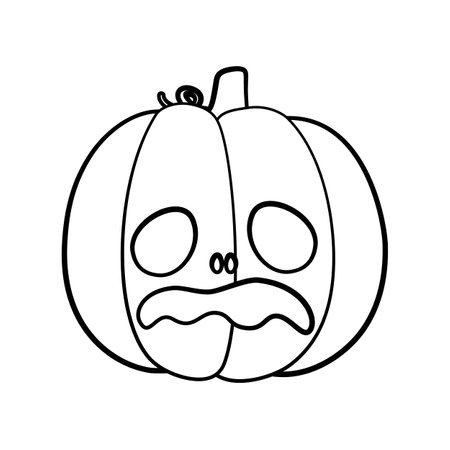 Jack O Lantern Outline Line Art. Cute Creepy Spooky Halloween Pumpkin Doodle. Easy Coloring Book Page Activity For Kids.のイラスト素材