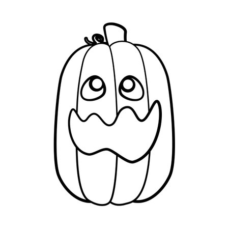 Jack O Lantern Outline Line Art. Cute Creepy Spooky Halloween Pumpkin Doodle. Easy Coloring Book Page Activity For Kids.のイラスト素材
