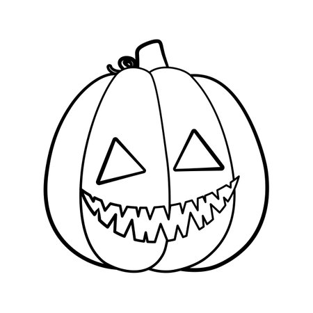 Jack O Lantern Outline Line Art. Cute Creepy Spooky Halloween Pumpkin Doodle. Easy Coloring Book Page Activity For Kids.のイラスト素材
