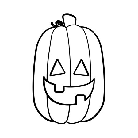Jack O Lantern Outline Line Art. Cute Creepy Spooky Halloween Pumpkin Doodle. Easy Coloring Book Page Activity For Kids.のイラスト素材