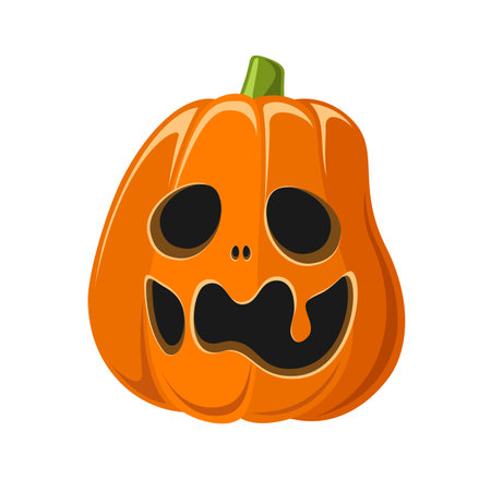 Cute Jack O Lantern, Creepy Spooky Halloween Pumpkin Decor Flat Vector Illustrationのイラスト素材