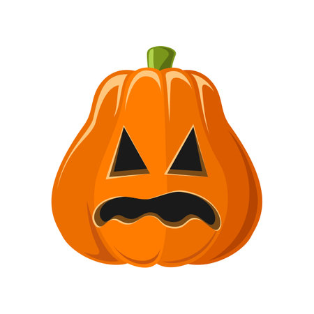 Cute Jack O Lantern, Creepy Spooky Halloween Pumpkin Decor Flat Vector Illustrationのイラスト素材