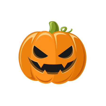 Cute Happy Jack O Lantern, Creepy Spooky Halloween Pumpkin Decor Flat Vector Illustrationのイラスト素材