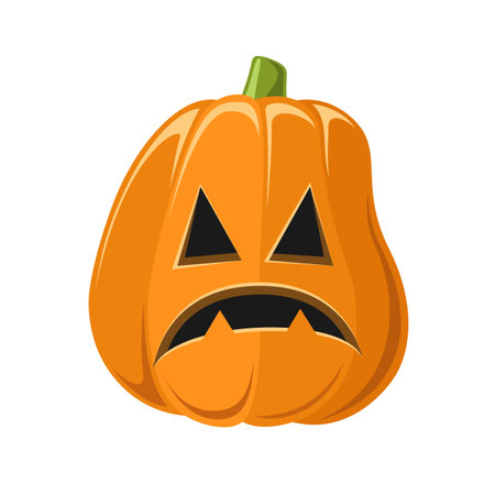 Cute Jack O Lantern, Creepy Spooky Halloween Pumpkin Decor Flat Vector Illustrationのイラスト素材