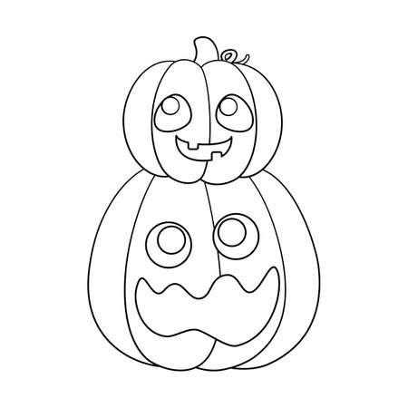 Stack of Jack O Lanterns Outline Line Art, Cute Halloween Pumpkins, Creepy Spooky Easy Coloring Book Page for Kidsのイラスト素材