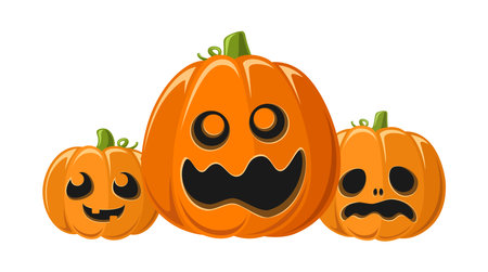 Cute Jack O Lantern Friends, Silly Halloween Pumpkins with Funny Faces, Creepy Spooky Scary Decorationsのイラスト素材