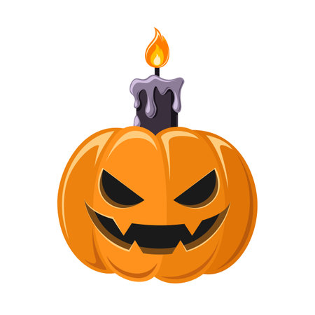 Jack O Lantern Candle Light, Cute Creepy Spooky Halloween Pumpkin Decor Illustrationのイラスト素材