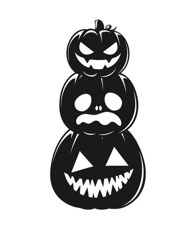 Stack of Jack O Lanterns Silhouette, Cute Funny Halloween Pumpkins, Creepy Spooky Scary Decorationsのイラスト素材