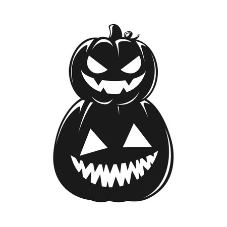 Stack of Jack O Lanterns Silhouette, Cute Funny Halloween Pumpkins, Creepy Spooky Scary Decorationsのイラスト素材