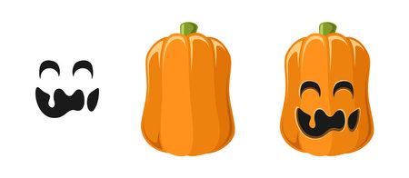 Cute Jack O Lantern with Pumpkin and Funny Silly Facial Expression Set. Spooky Creepy Halloween Graphics Illustrations.のイラスト素材