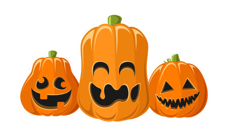 Cute Jack O Lantern Friends, Silly Halloween Pumpkins with Funny Faces, Creepy Spooky Scary Decorationsのイラスト素材