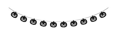 Cute Jack O Lantern Evil Pumpkin Garland Silhouette for Halloween. Simple banner hanging party classy decor vector element.のイラスト素材