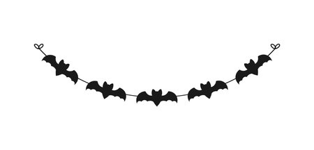 Cute Halloween Bats Garland Silhouette. Simple hanging party banner classy decor vector element.のイラスト素材