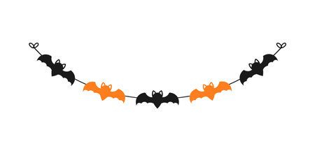 Cute Halloween Bats Garland Silhouette. Simple hanging party banner classy decor vector element.のイラスト素材