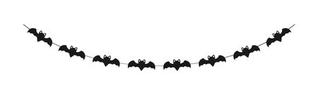 Cute Halloween Bats Garland Silhouette. Simple hanging party banner classy decor vector element.のイラスト素材