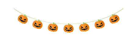 Cute Jack O Lantern Evil Pumpkin Garland for Halloween. Simple banner hanging party classy decor vector element.のイラスト素材