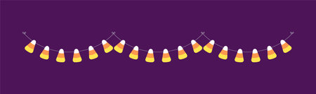 Cute Candy Corn Garland for Halloween. Simple trick or treat banner hanging party decor vector element.のイラスト素材