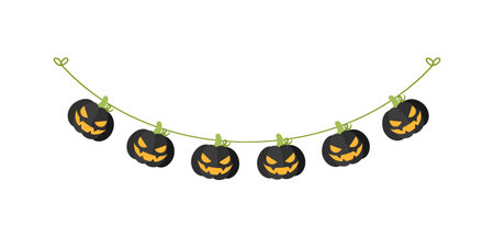Cute Jack O Lantern Evil Pumpkin Garland for Halloween. Simple banner hanging party classy decor vector element.のイラスト素材