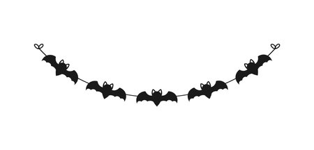 Cute Halloween Bats Garland Silhouette. Simple hanging party banner classy decor vector element.のイラスト素材