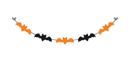 Cute Halloween Bats Garland Silhouette. Simple hanging party banner classy decor vector element.のイラスト素材