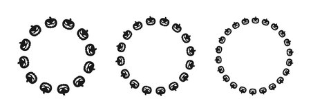 Round Jack O Lantern Pumpkin Halloween Frame Border Silhouette Set. Social Media Post Card Template Vector Illustration.のイラスト素材