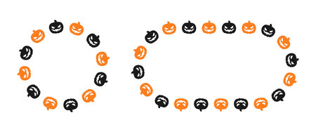 Jack O Lantern Pumpkin Halloween Frame Border Silhouette Set. Social Media Post Card Template Vector Illustration.のイラスト素材